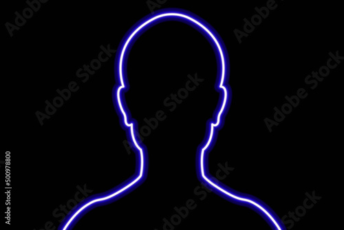 Neon light human silhouette. Man from future, enigmatic person, anonymous  symbol. Vector