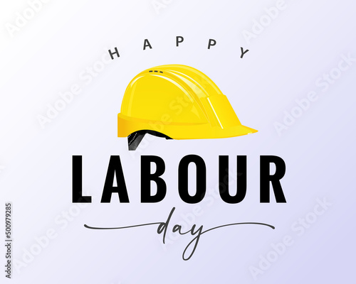 Happy Labour Day card with yellow helmet. 1st may, International Workers day vector illustration