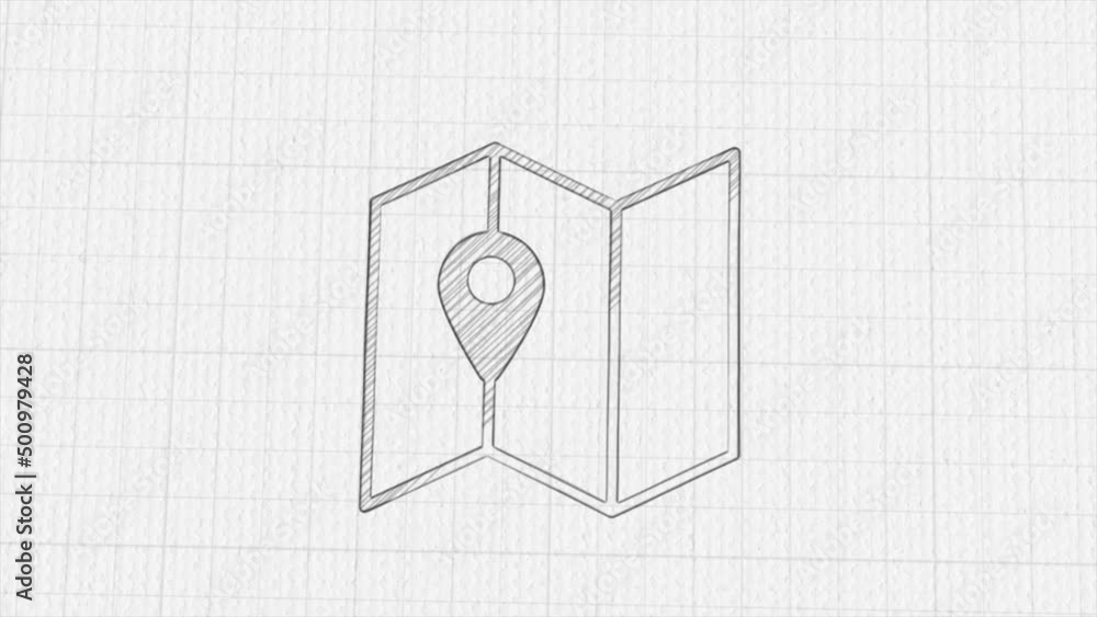 Map navigation icon with color drawing effect. Doodle animation. 4K Map navigation icon with color drawing effect. Doodle animation. 4K
