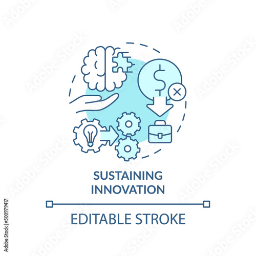 Sustaining innovation turquoise concept icon. Form of innovation in entrepreneurship abstract idea thin line illustration. Isolated outline drawing. Editable stroke. Arial, Myriad Pro-Bold fonts used