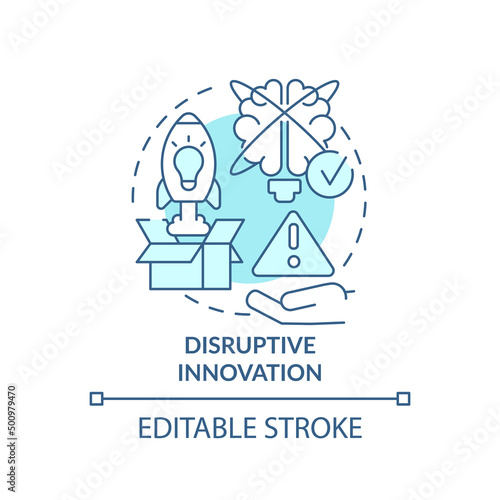 Disruptive innovation turquoise concept icon. Form of innovation abstract idea thin line illustration. Create new market. Isolated outline drawing. Editable stroke. Arial, Myriad Pro-Bold fonts used