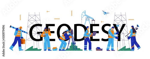 Surveyor or geodesy typographic header, flat vector illustration isolated.