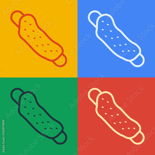 Pop art line Washcloth icon isolated on color background. Bath house sauna washcloth sign. Item for pleasure and relaxing. Vector