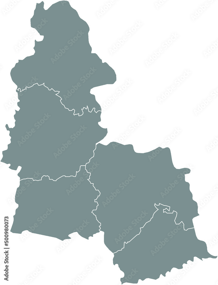 Gray flat blank vector map of raion areas of the  Ukrainian administrative area of SUMY OBLAST, UKRAINE with white  border lines of its raions