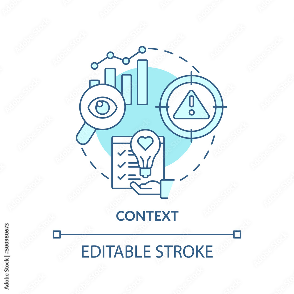Context turquoise concept icon. Innovation management abstract idea thin line illustration. Identifying opportunities. Isolated outline drawing. Editable stroke. Arial, Myriad Pro-Bold fonts used Context turquoise concept icon. Innovation management abstract idea thin line illustration. Identifying opportunities. Isolated outline drawing. Editable stroke. Arial, Myriad Pro-Bold fonts used