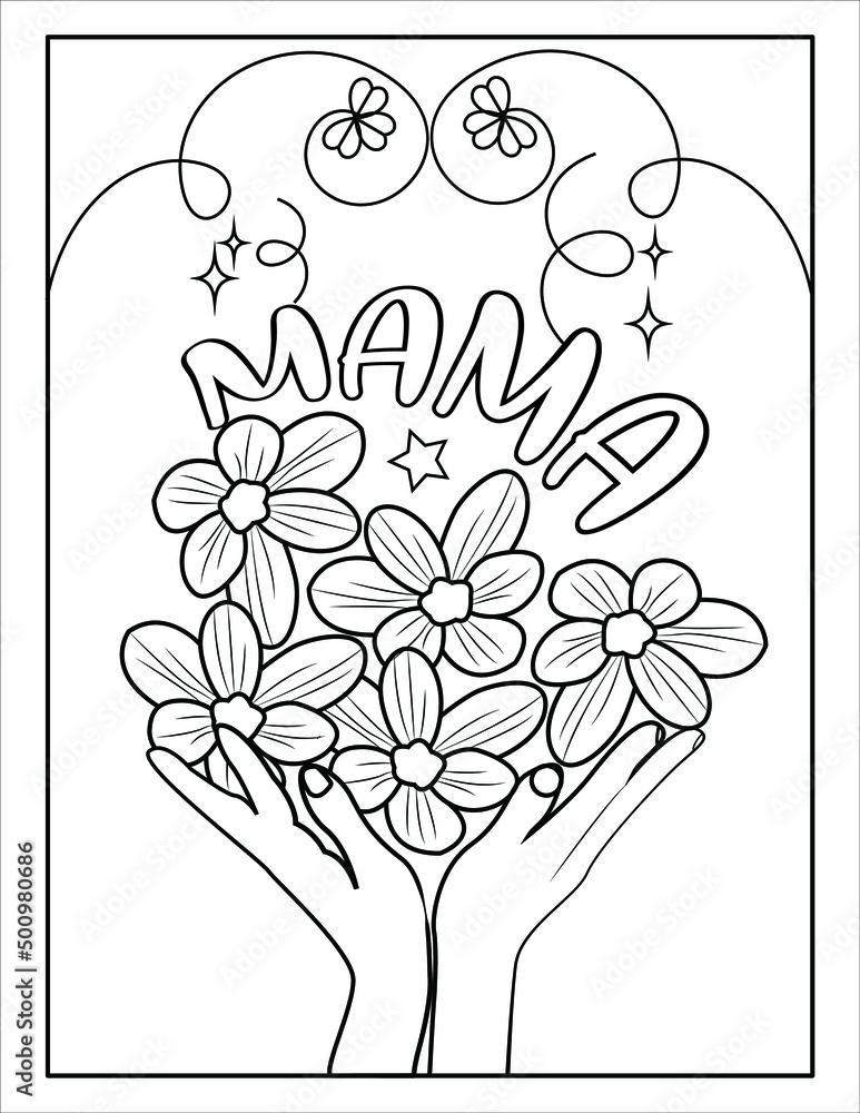 Mother's Day Coloring Page for Kids Stock Vector | Adobe Stock