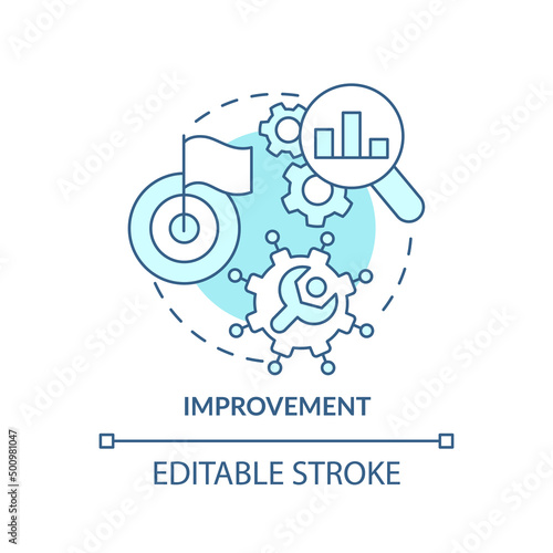 Improvement turquoise concept icon. Innovation management abstract idea thin line illustration. Products  processes. Isolated outline drawing. Editable stroke. Arial  Myriad Pro-Bold fonts used