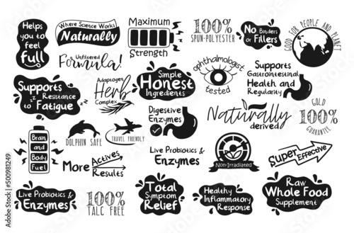 Black and white label set for healthy food ad