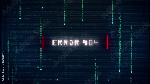 Error 404 Warning message. computer hacking error message. glitched background effect photo