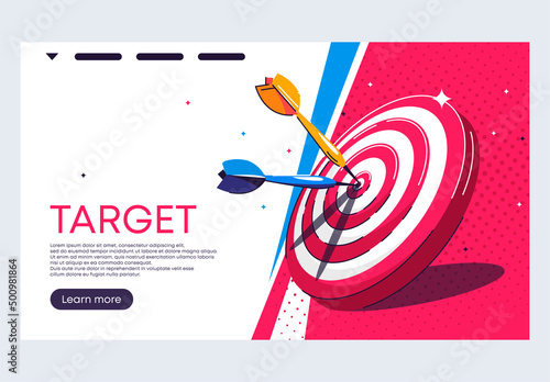 vector illustration of a banner template for a website, Darts hit the bull's-eye, the target, the center of the target, business plan, problem solving