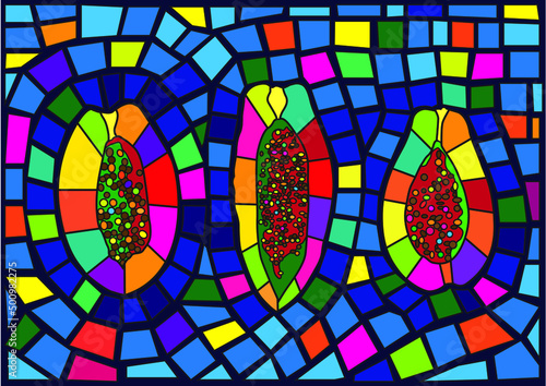 papaya fruit colorful design moses stained glass and pattem background illustration vector
