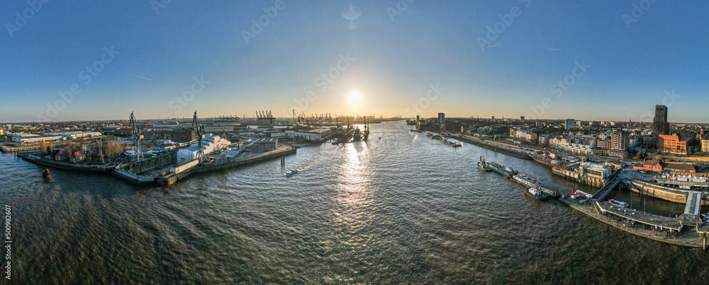 Hamburg City shape in Panorama bird view style