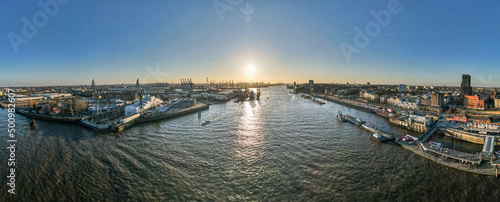 Hamburg City shape in Panorama bird view style