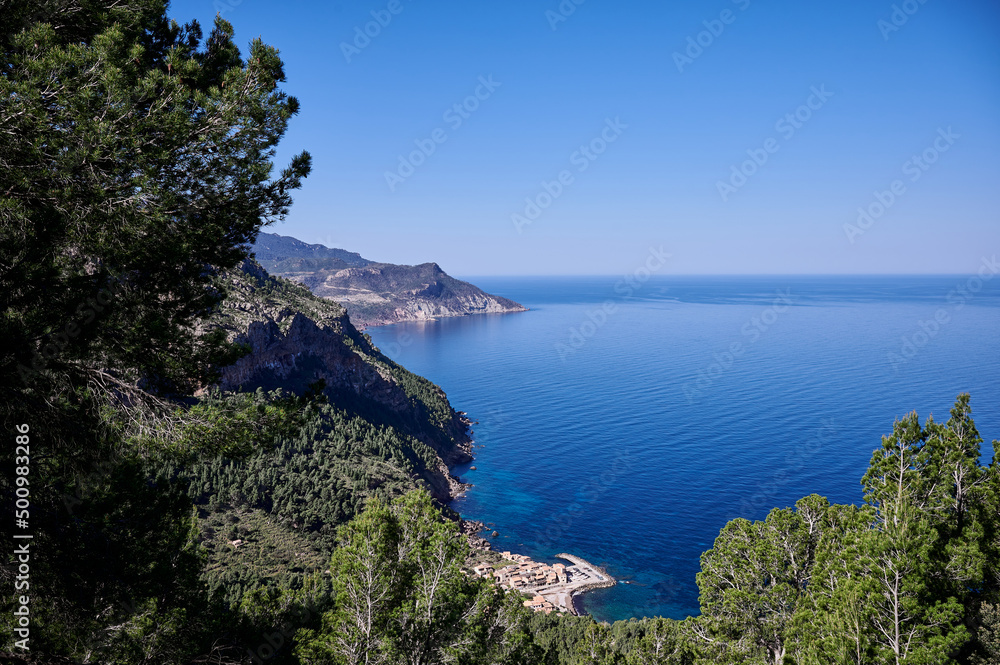 rocky landscape of Majorca with view to the village Port de Valldemossa