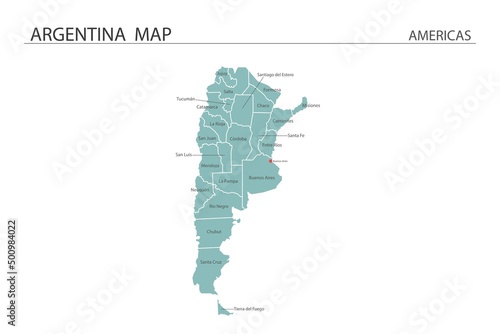 Argentina map vector illustration on white background. Map have all province and mark the capital city of Argentina.