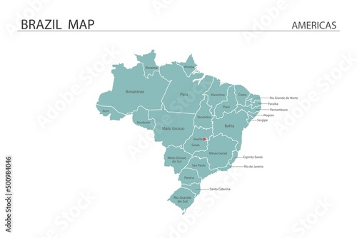 Brazil map vector illustration on white background. Map have all province and mark the capital city of Brazil.