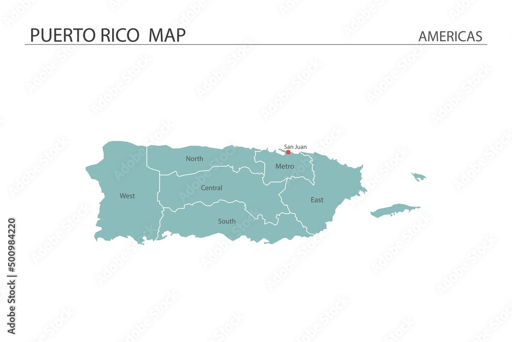 Puerto Rico map vector illustration on white background. Map have all province and mark the capital city of Puerto Rico.