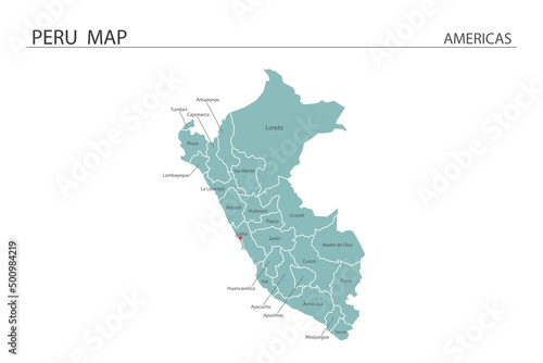 Peru map vector illustration on white background. Map have all province and mark the capital city of Peru.