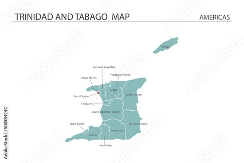 Trinidad and Tabago map vector illustration on white background. Map have all province and mark the capital city of Trinidad and Tabago.