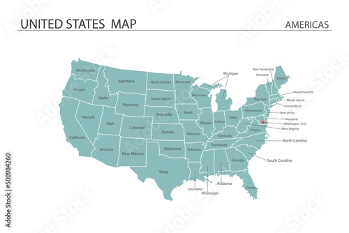 United States map vector illustration on white background. Map have all province and mark the capital city of United States.