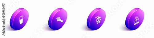 Set Isometric Sauna bucket, Honey dipper stick, Shower and Aroma diffuser icon. Vector