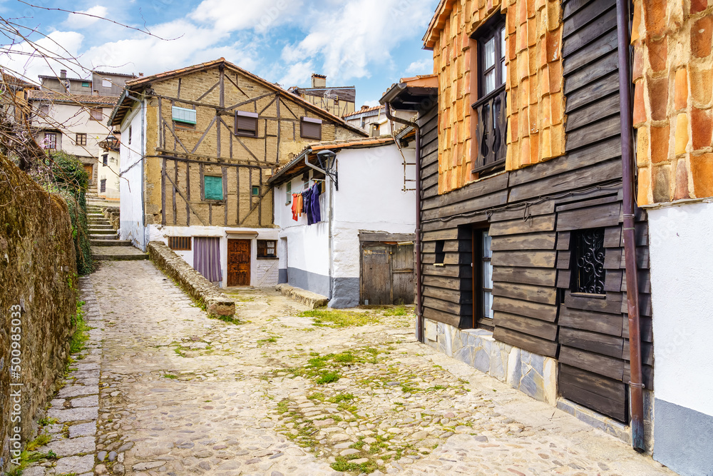 Set of old and colorful houses in the Jewish quarter of Hervas, Caceres.