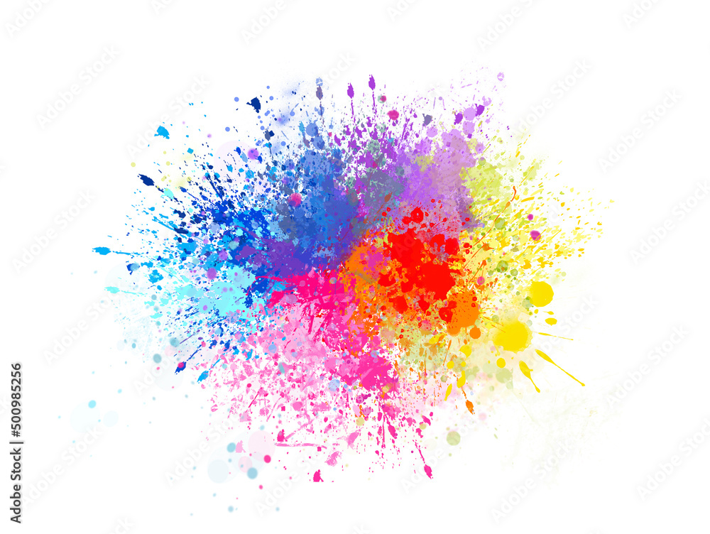Colorful powder explosions isolated on white background, colorful paint splashes