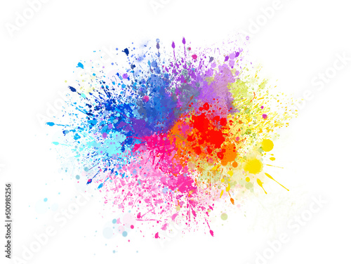 Obraz na płótnie Colorful powder explosions isolated on white background, colorful paint splashes w salonie