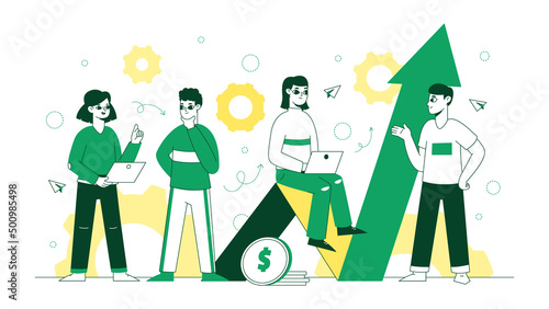 Business management, sales growth and strategy marketing. Company growth profit vector symbols illustrations. Productive strategy development