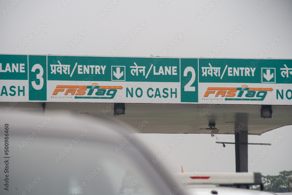 Congested traffic jam cars in front of a toll booth showing the new ...