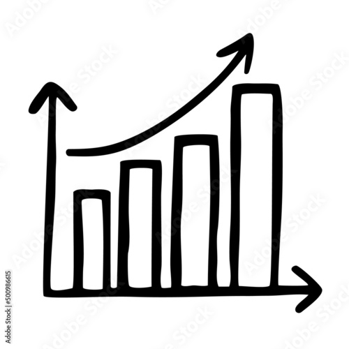 Doodle graph growing chart hand drawn with black line