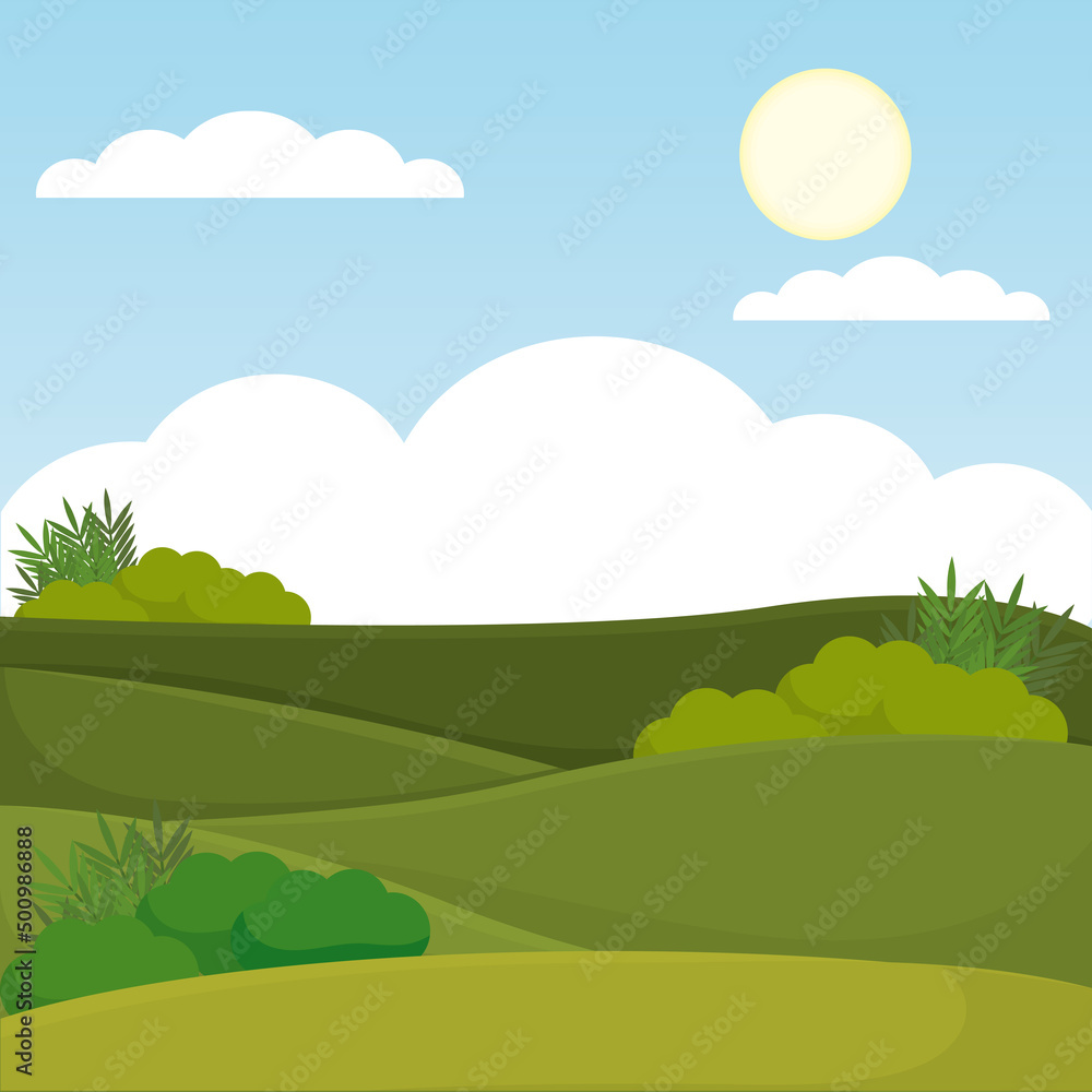 Poster field forest landscape vector illustration