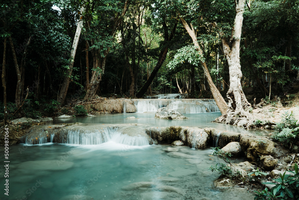 Naklejka premium Waterfall in Erawan National Park, Thailand
