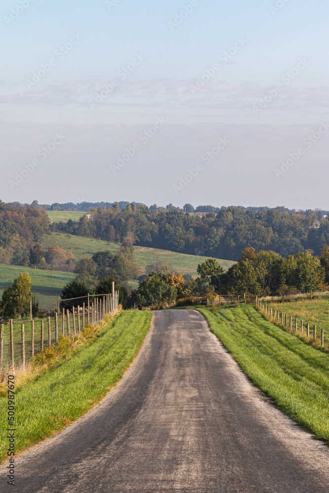 Country Road in the Fields and Woods of Amish Country, Ohio