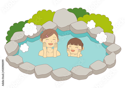 温泉イラスト_親子1_主線あり