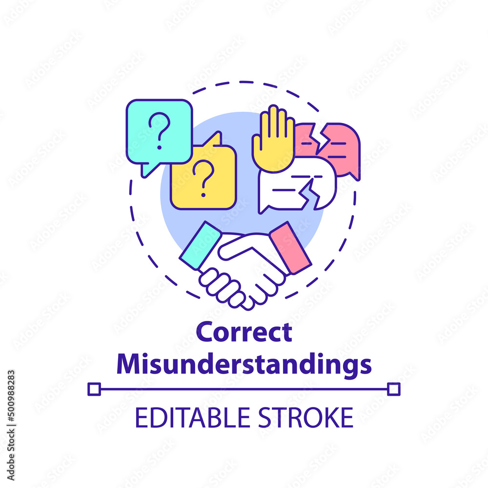 Correct misunderstandings concept icon. Increasing emotional intelligence abstract idea thin line illustration. Isolated outline drawing. Editable stroke. Arial, Myriad Pro-Bold fonts used