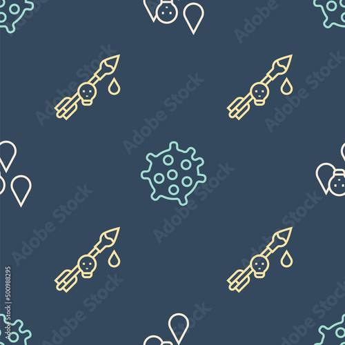 Set line Acid rain, Poison on the arrow and Bacteria on seamless pattern. Vector