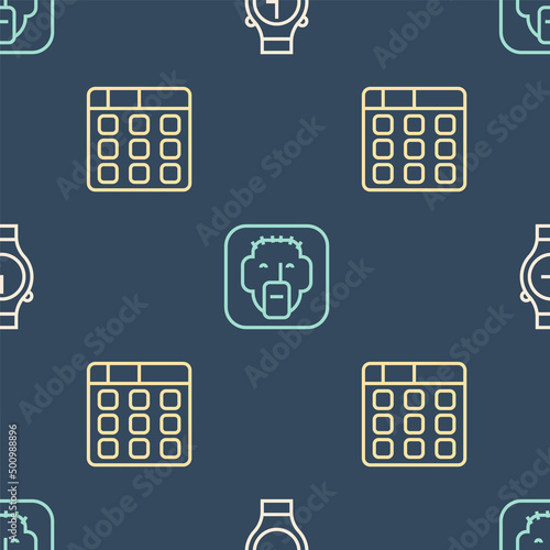 Set line Wrist watch, Drum machine music and Rapper on seamless pattern. Vector