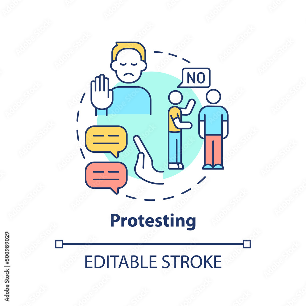 Protesting concept icon. Functional communication abstract idea thin line illustration. Expressing objection. Opposition. Isolated outline drawing. Editable stroke. Arial, Myriad Pro-Bold fonts used Protesting concept icon. Functional communication abstract idea thin line illustration. Expressing objection. Opposition. Isolated outline drawing. Editable stroke. Arial, Myriad Pro-Bold fonts used