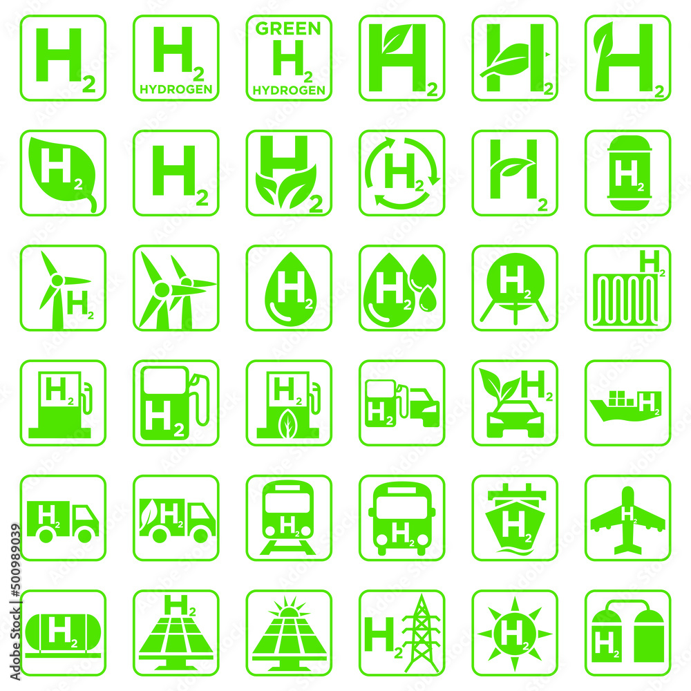 Green Hydrogen Icon set Stock Vector | Adobe Stock