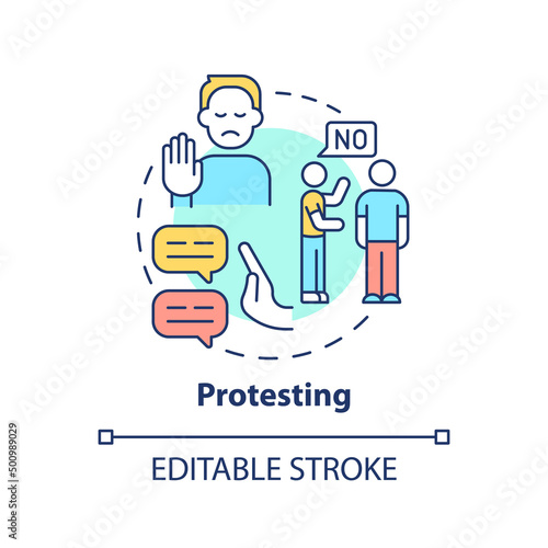 Protesting concept icon. Functional communication abstract idea thin line illustration. Expressing objection. Opposition. Isolated outline drawing. Editable stroke. Arial, Myriad Pro-Bold fonts used © bsd studio