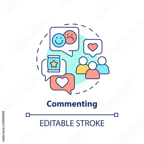 Commenting concept icon. Communication function abstract idea thin line illustration. Expressing opinions. Making remarks. Isolated outline drawing. Editable stroke. Arial, Myriad Pro-Bold fonts used