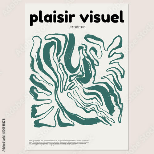 Visual pleasure.. Exposition. Vector hand drawn minimalistic placard with illustration. Creative abstract artwork . Template for card, poster, banner, print for t-shirt, pin, badge, patch.
