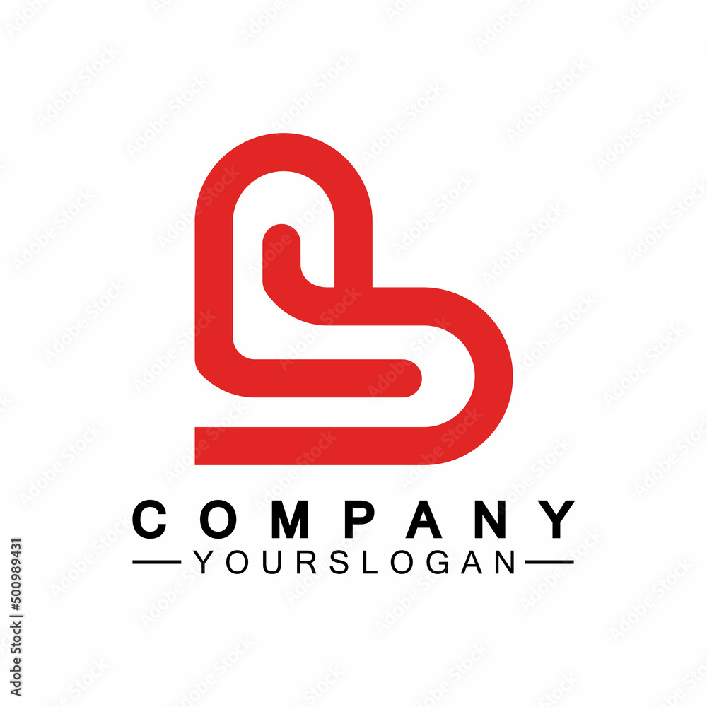 Initial letter B love heart logo design Initial letter B love heart logo design