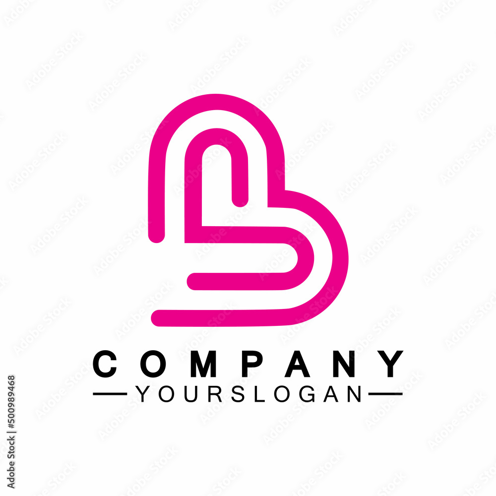 Initial letter B love heart logo design Initial letter B love heart logo design