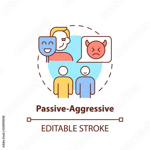 Passive-aggressive concept icon. Communication pattern abstract idea thin line illustration. Show anger in indirect ways. Isolated outline drawing. Editable stroke. Arial, Myriad Pro-Bold fonts used