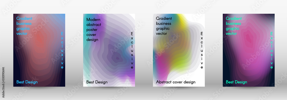 Set for liquid. Holographic abstract backgrounds. Bright mesh blurred pattern in pink, blue, green tones. Fashionable advertising vector in retro for book, annual, mobile interface, web application.