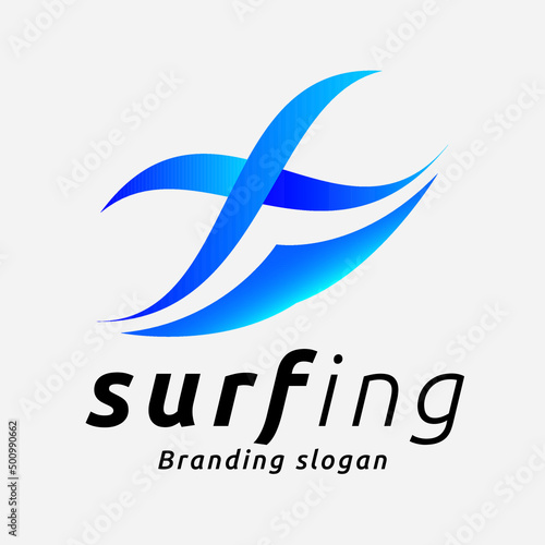 Beach Surfing Sport and Wave Logo