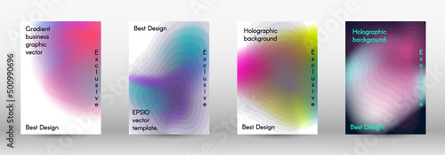 Set for liquid. Holographic abstract backgrounds. Bright mesh blurred pattern in pink, blue, green tones. Fashionable advertising vector in retro for book, annual, mobile interface, web application.