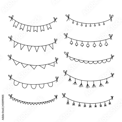 A set of garlands for holiday decorations. doodle style vector illustration isolated on white background